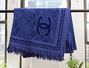 Chanel Blue Quilted Chain Link Interlocking CC Fringe Beach Towel (Size: O/S)